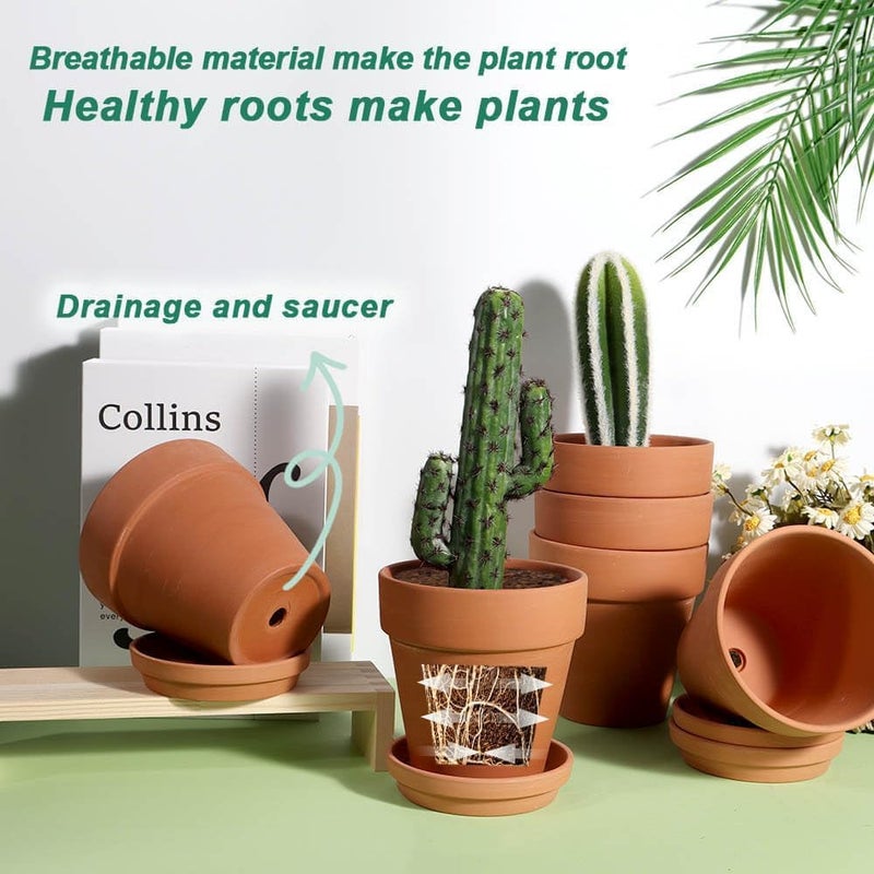 vensovo Terra Cotta Pots with Saucer - 6 Pack 5 Inch Clay Pot Ceramic Pottery Planter Cactus Flower Pots Succulent Pot Drainage Hole, Great for Plants, Crafts and Wedding Favor - Image 4